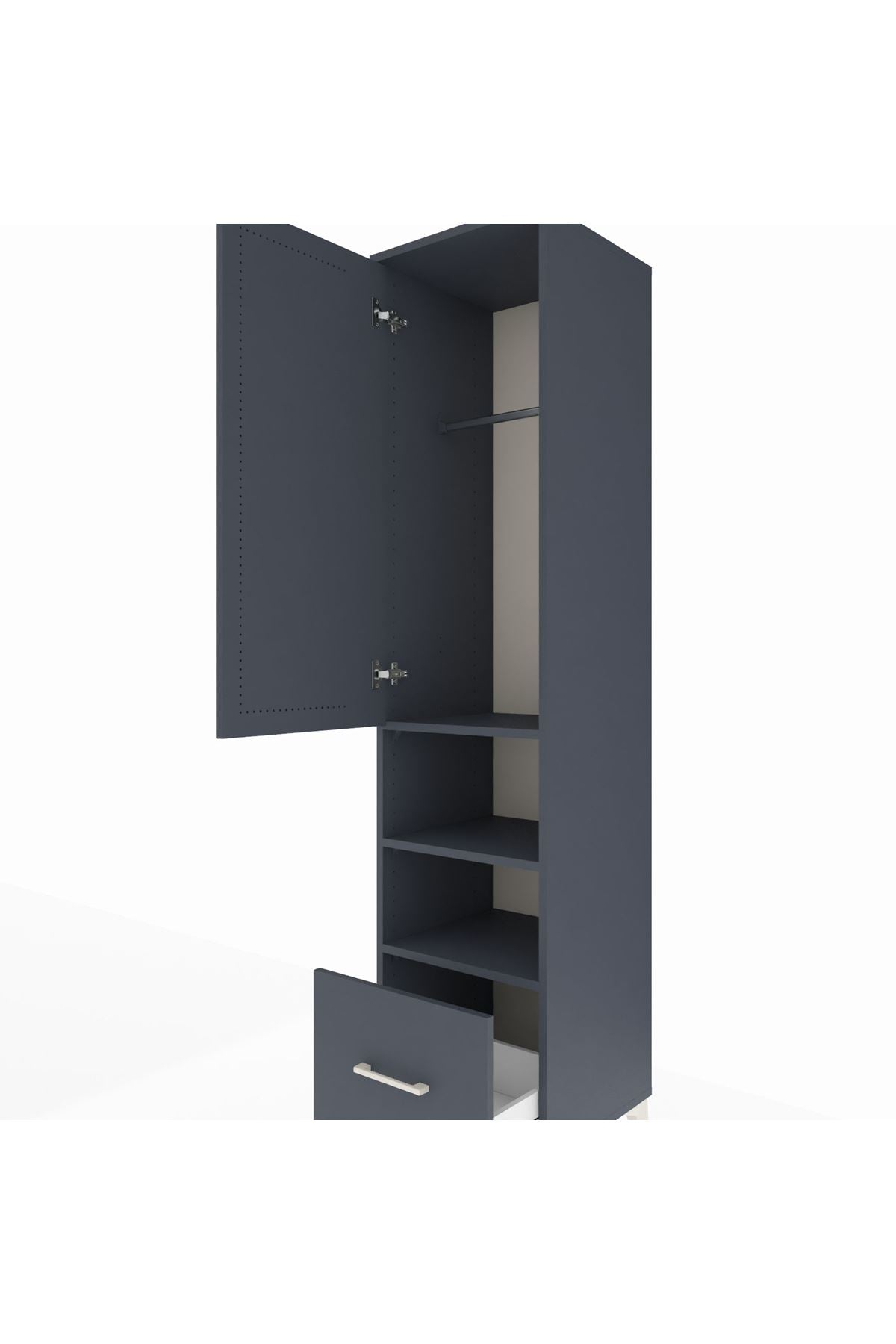 Hyperion Dolap 3 Raflı Tek Çekmeceli Tek Askılı 44x44x195 Antrasit-Antrasit