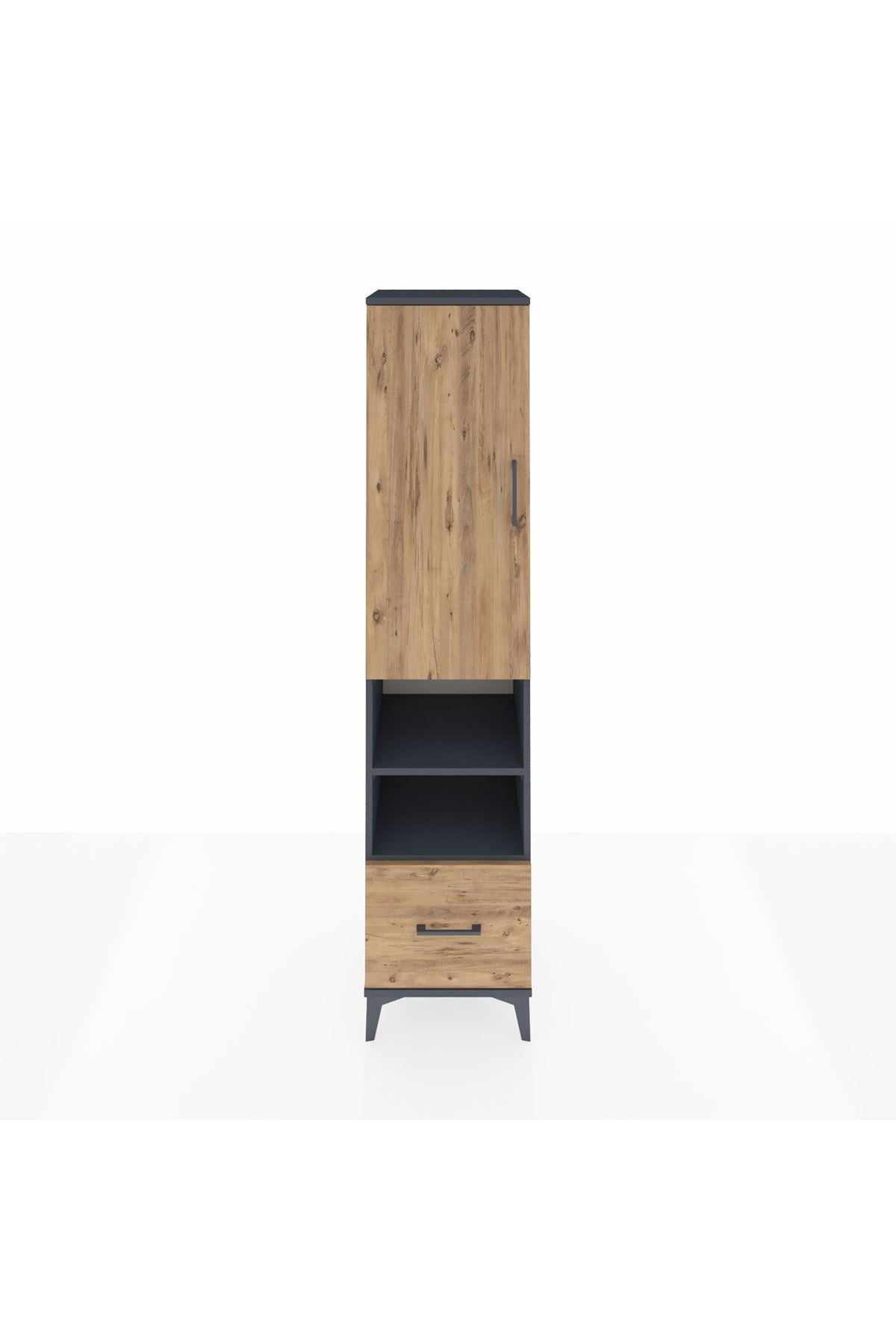 Hyperion Dolap 3 Raflı Tek Çekmeceli Tek Askılı 44x44x195 Antrasit-Çam