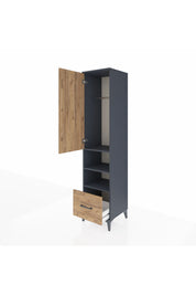 Hyperion Dolap 3 Raflı Tek Çekmeceli Tek Askılı 44x44x195 Antrasit-Çam