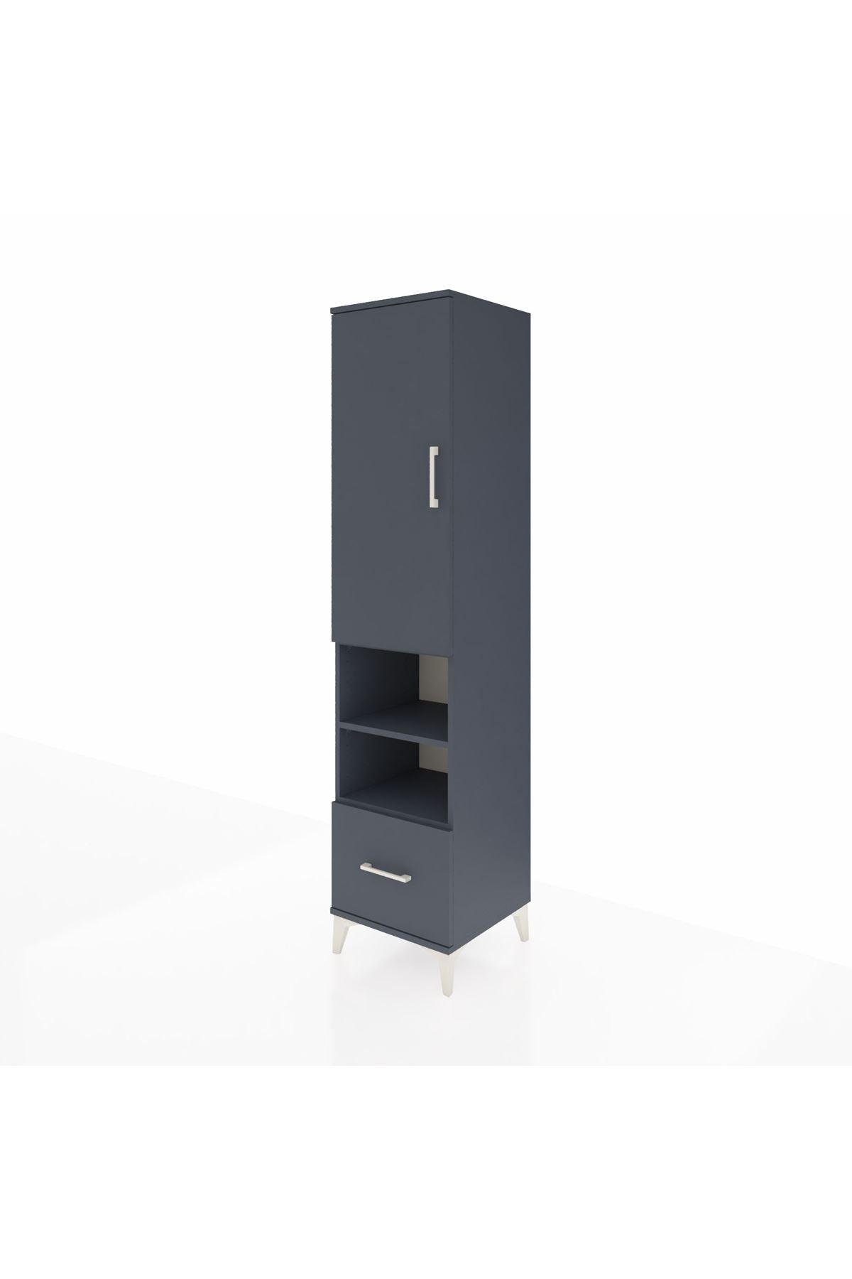 Hyperion Dolap 5 Raflı Tek Çekmeceli Tek Kapaklı 44x44x195 Antrasit-Antrasit