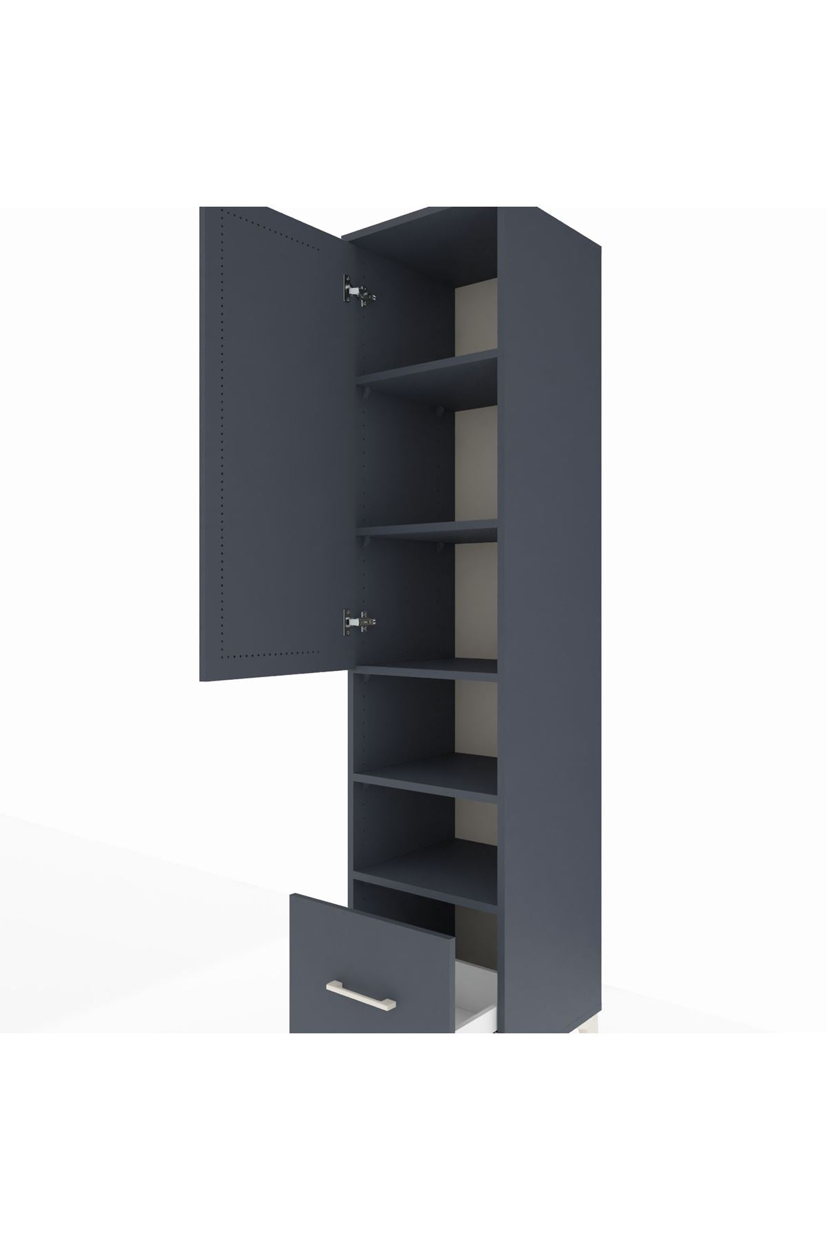 Hyperion Dolap 5 Raflı Tek Çekmeceli Tek Kapaklı 44x44x195 Antrasit-Antrasit