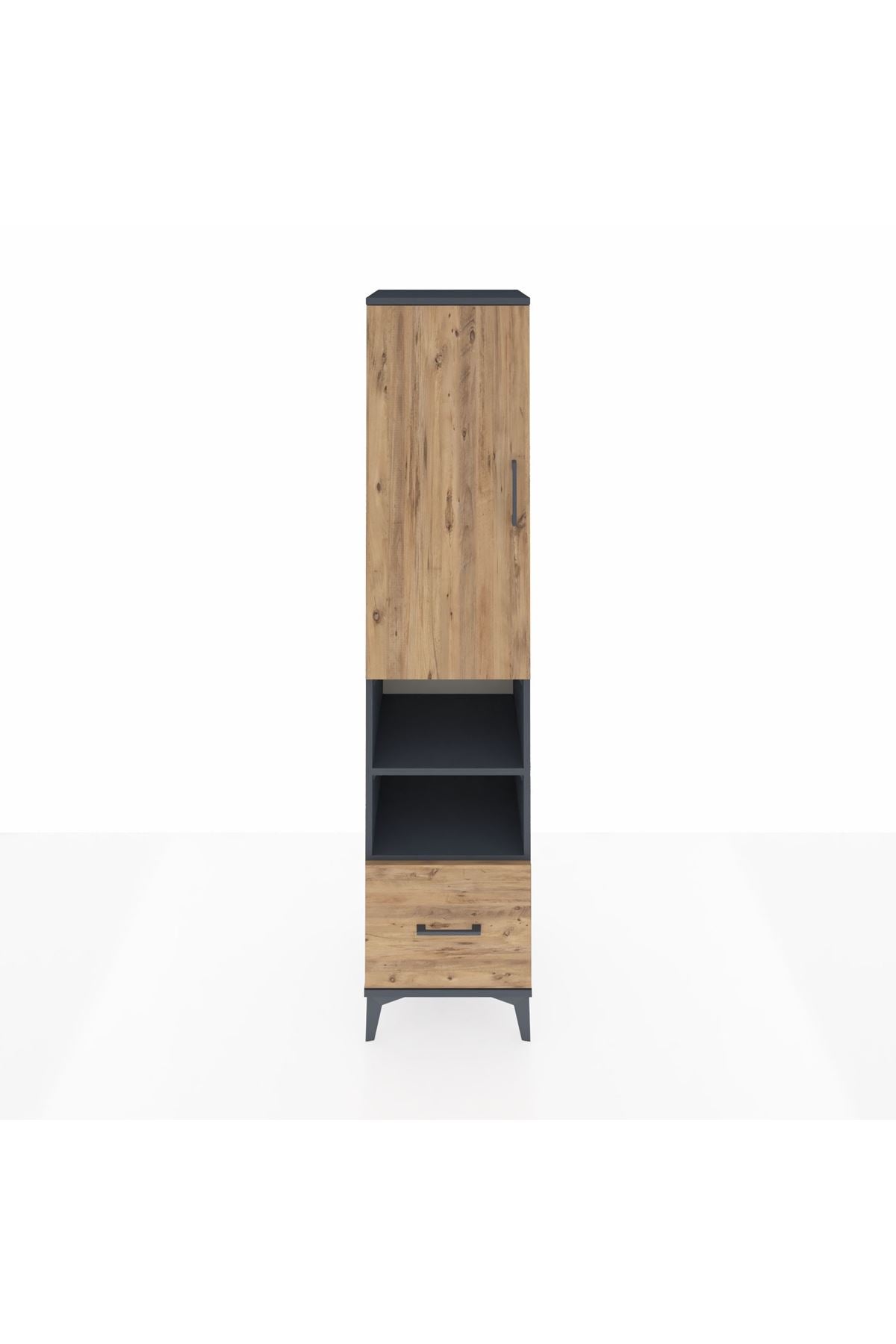 Hyperion Dolap 5 Raflı Tek Çekmeceli Tek Kapaklı 44x44x195 Antrasit-Çam