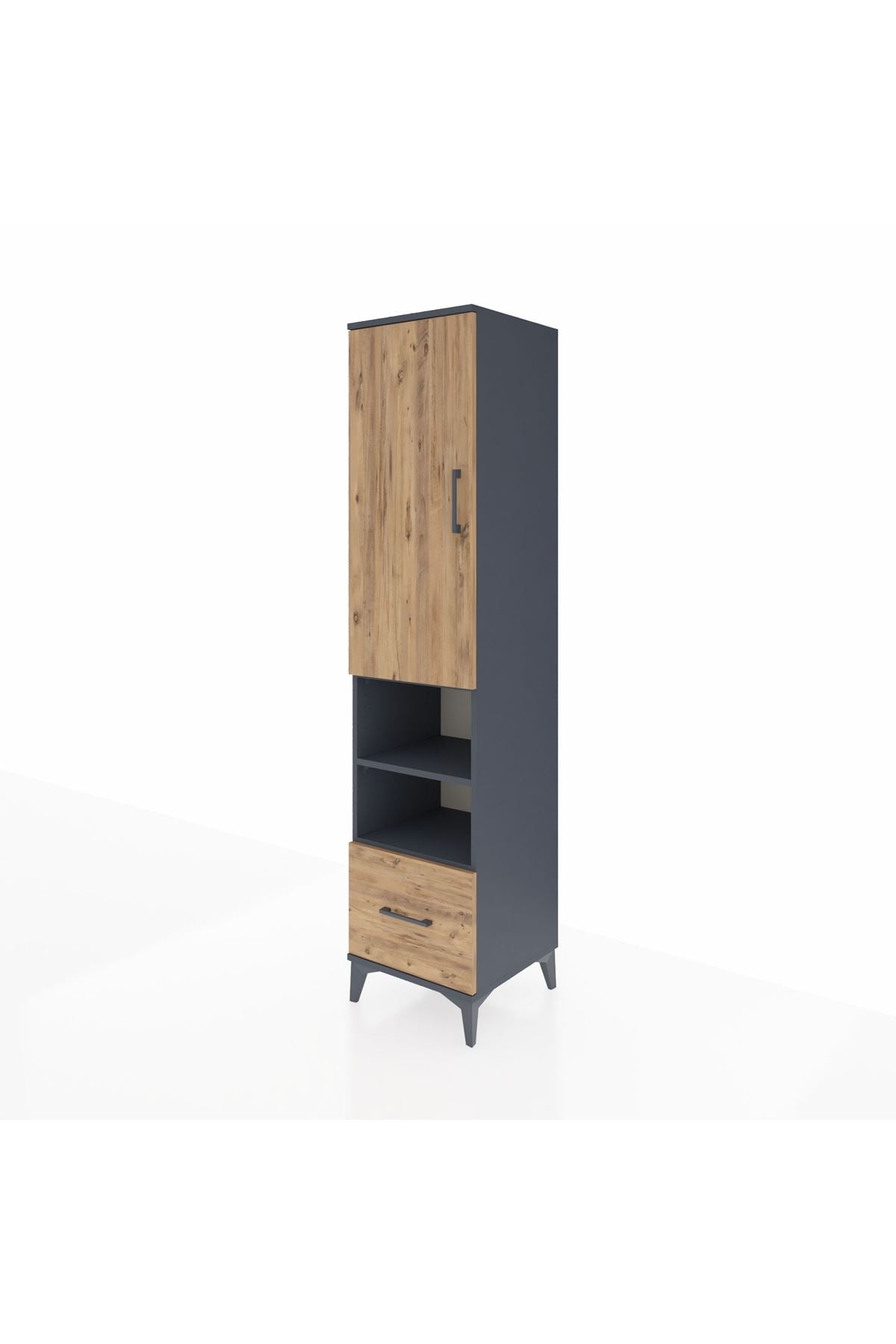 Hyperion Dolap 5 Raflı Tek Çekmeceli Tek Kapaklı 44x44x195 Antrasit-Çam