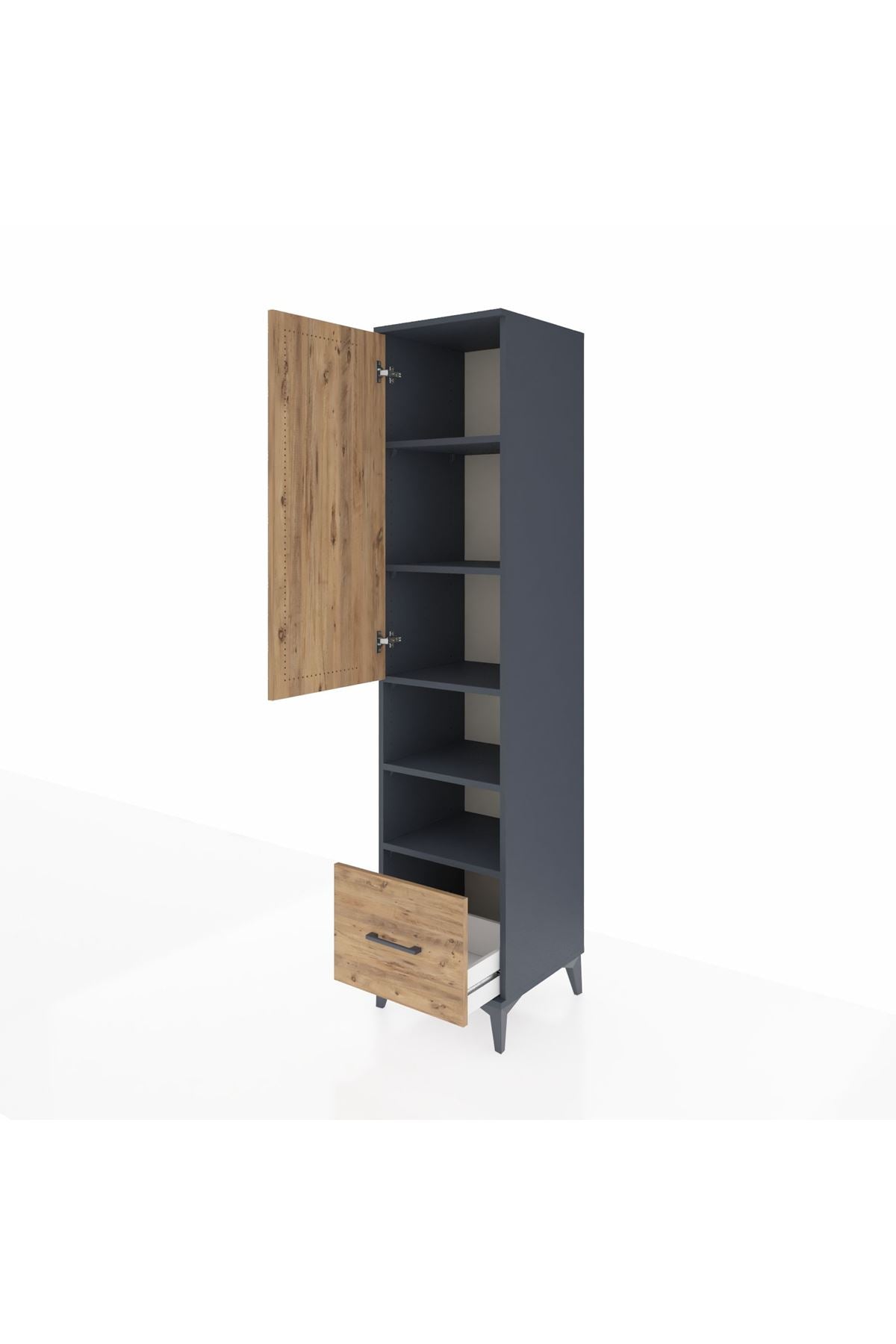 Hyperion Dolap 5 Raflı Tek Çekmeceli Tek Kapaklı 44x44x195 Antrasit-Çam