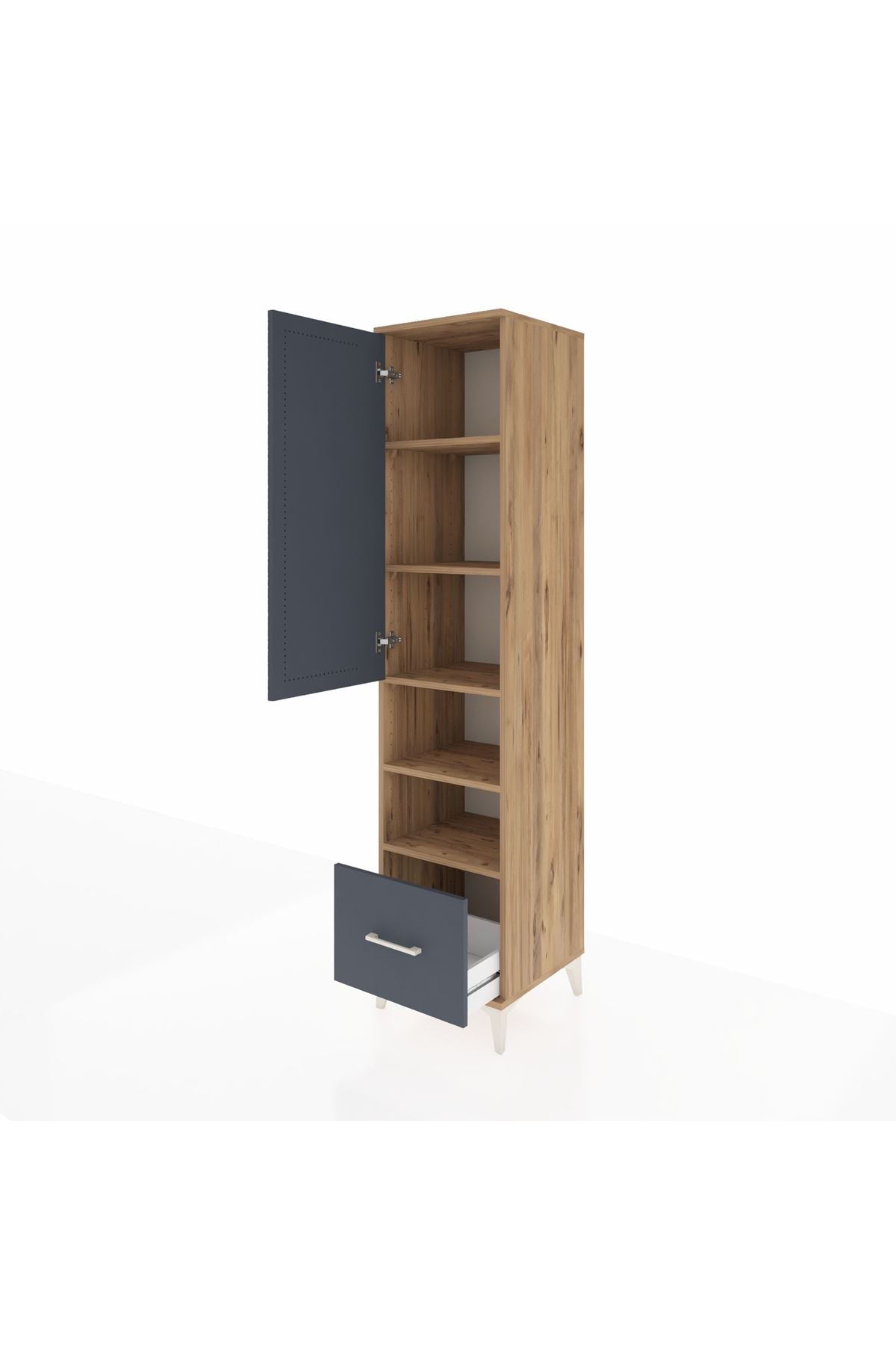 Hyperion Dolap 5 Raflı Tek Çekmeceli Tek Kapaklı 44x44x195 Çam-Antrasit