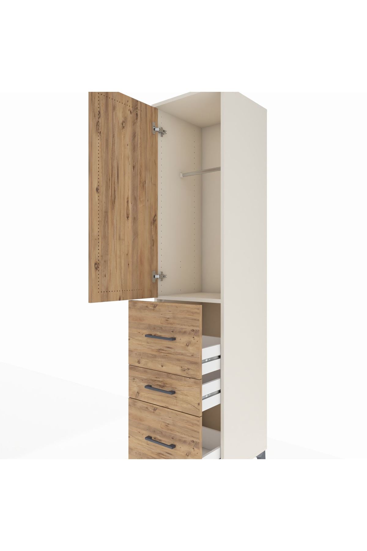 Hyperion Dolap Tek Raflı 3 Çekmeceli Tek Askılı 44x44x195 Aytaşı-Çam