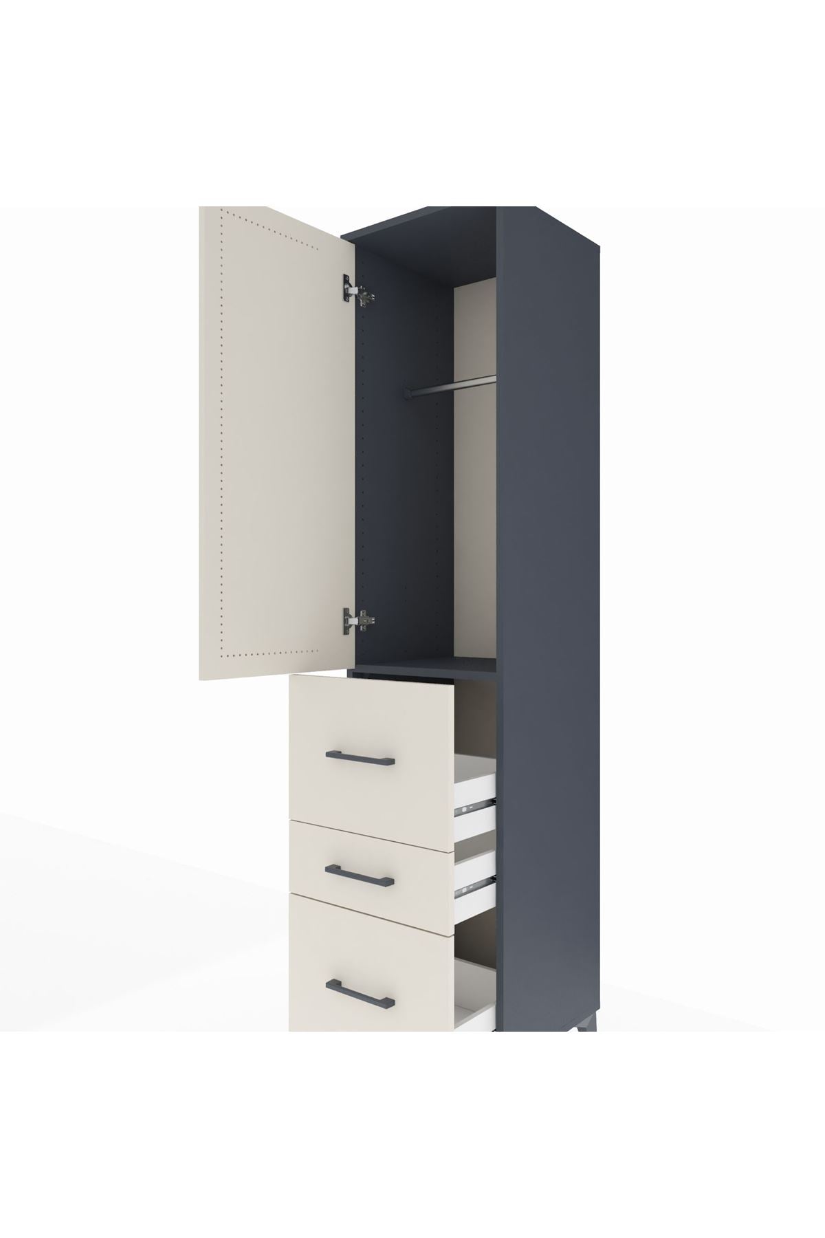Hyperion Dolap Tek Raflı 3 Çekmeceli Tek Askılı 44x44x195 Antrasit-Aytaşı