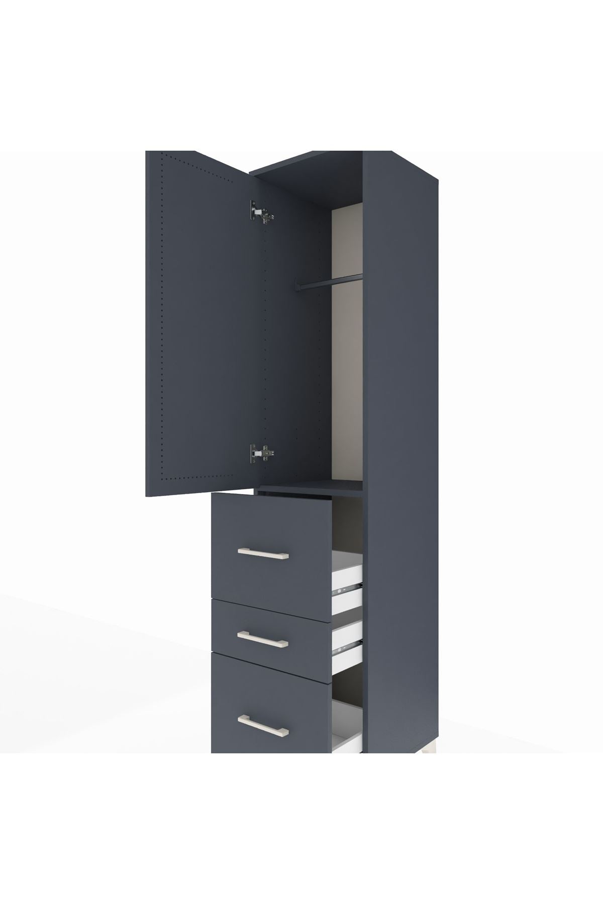 Hyperion Dolap Tek Raflı 3 Çekmeceli Tek Askılı 44x44x195 Antrasit-Antrasit