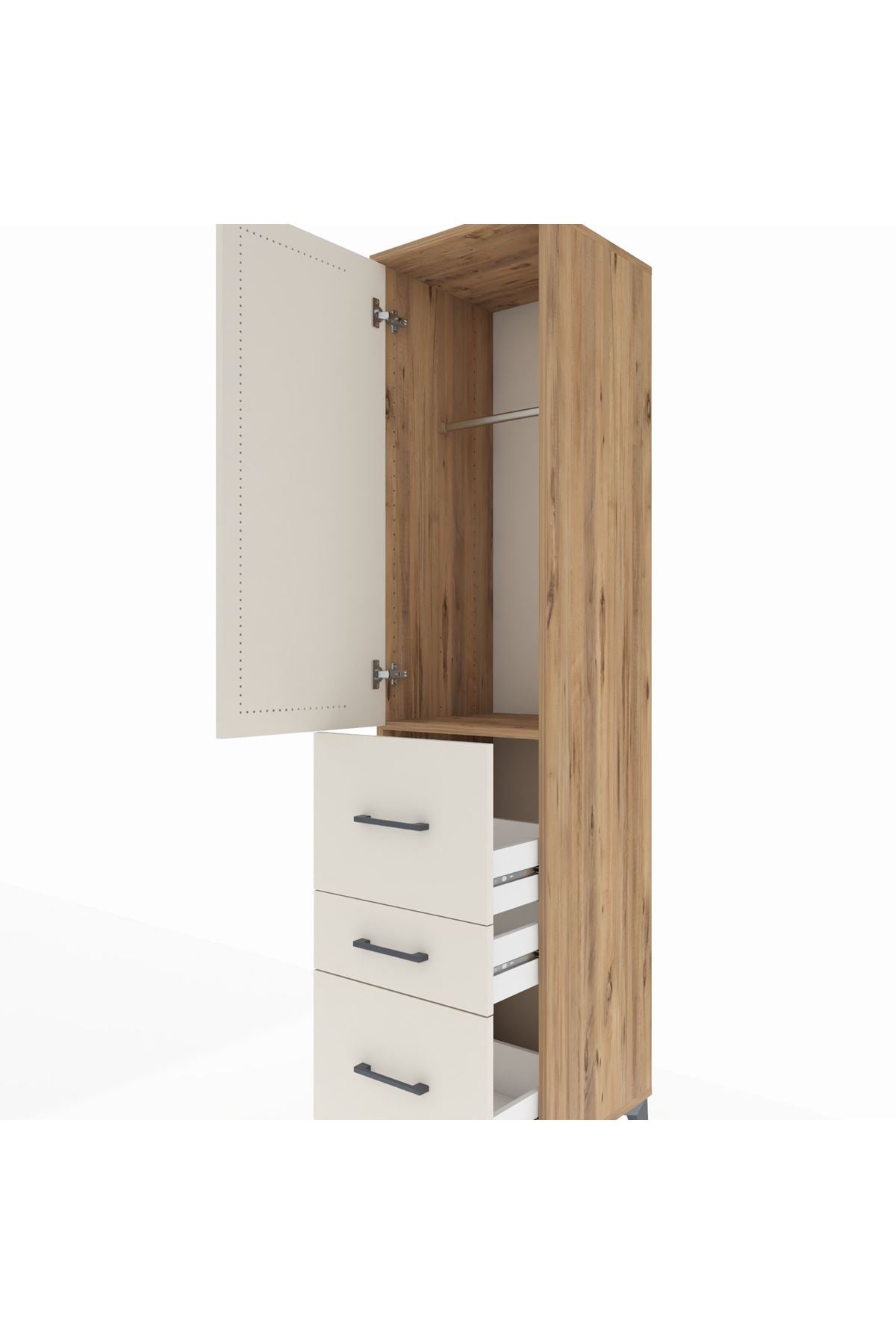 Hyperion Dolap Tek Raflı 3 Çekmeceli Tek Askılı 44x44x195 Çam-Aytaşı