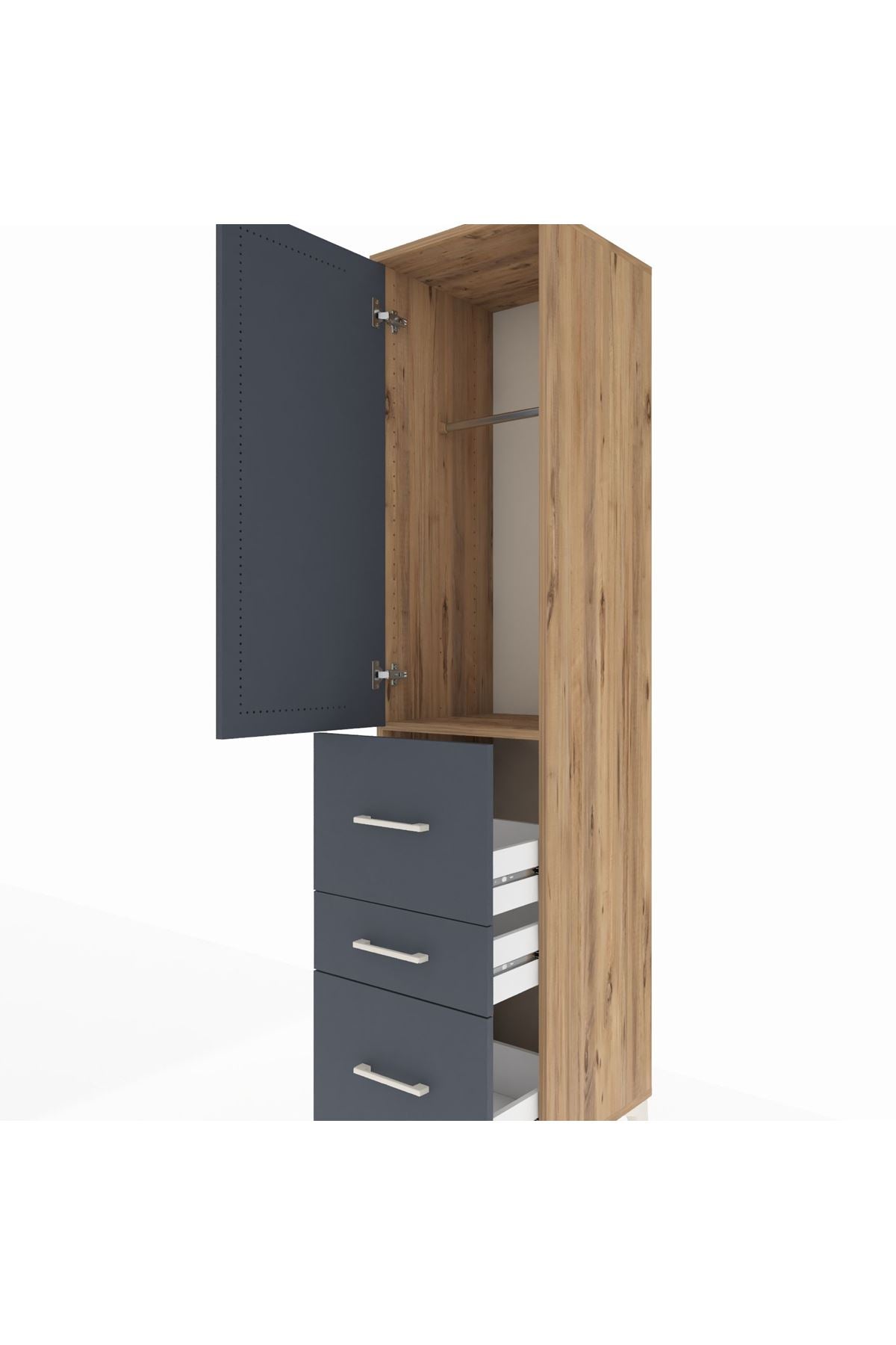 Hyperion Dolap Tek Raflı 3 Çekmeceli Tek Askılı 44x44x195 Çam-Antrasit