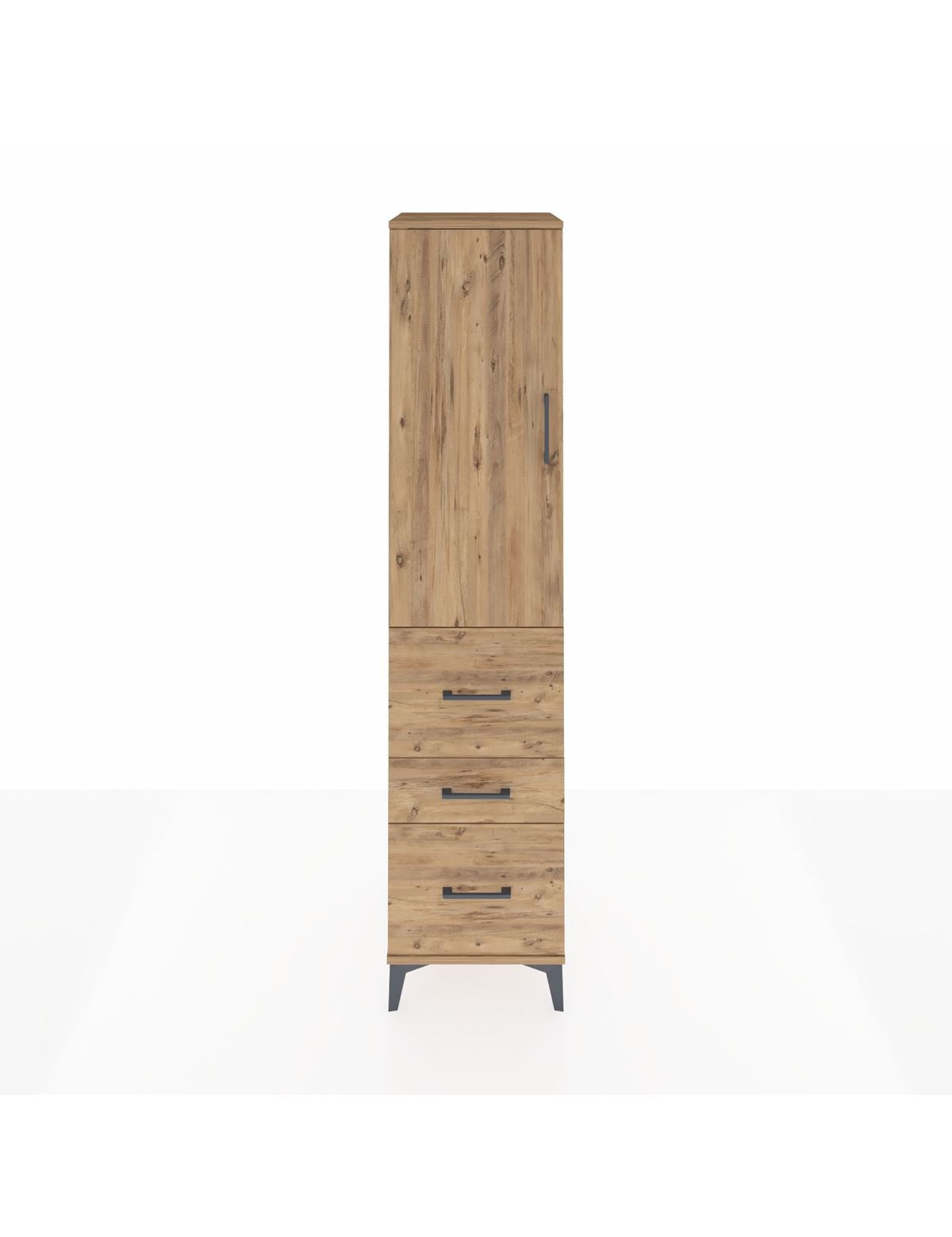 Hyperion Dolap Tek Raflı 3 Çekmeceli Tek Askılı 44x44x195 Çam-Çam