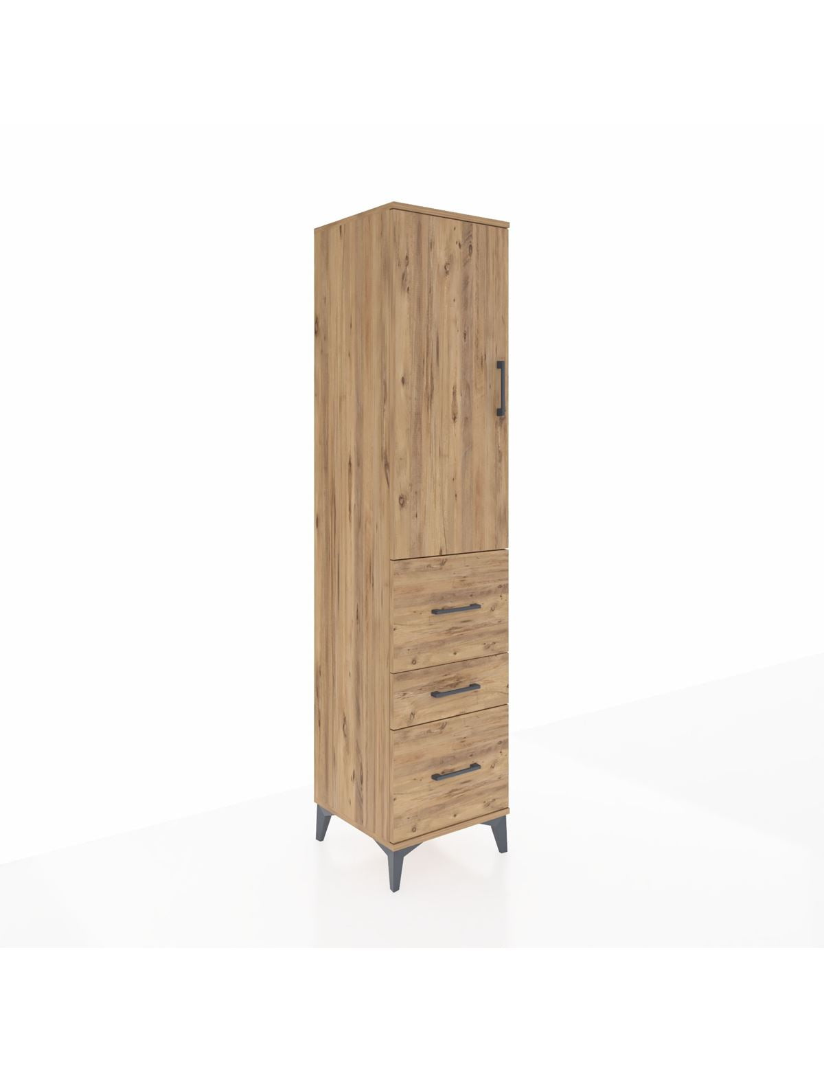 Hyperion Dolap Tek Raflı 3 Çekmeceli Tek Askılı 44x44x195 Çam-Çam