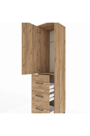 Hyperion Dolap Tek Raflı 3 Çekmeceli Tek Askılı 44x44x195 Çam-Çam