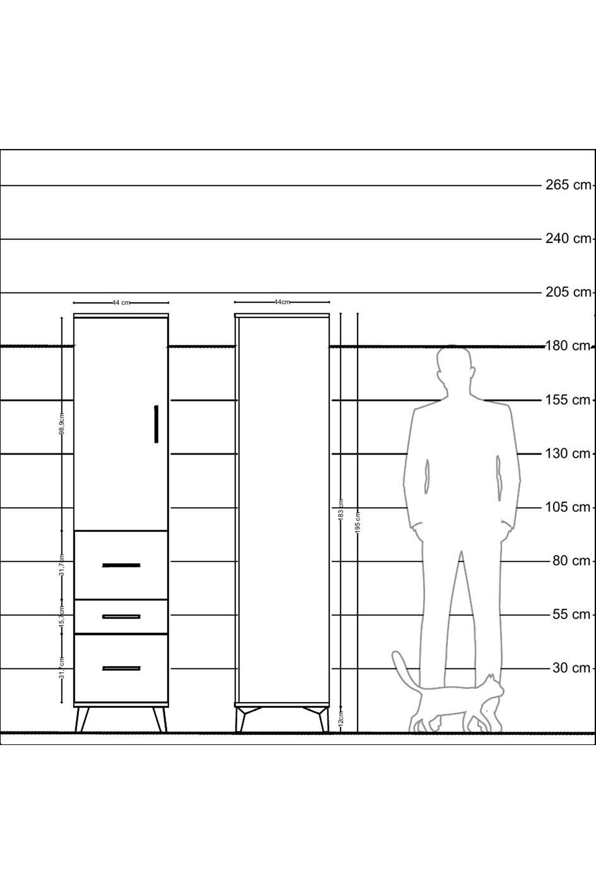 Hyperion Dolap 3 Raflı 3 Çekmeceli Tek Kapaklı 44x44x195 Aytaşı-Çam