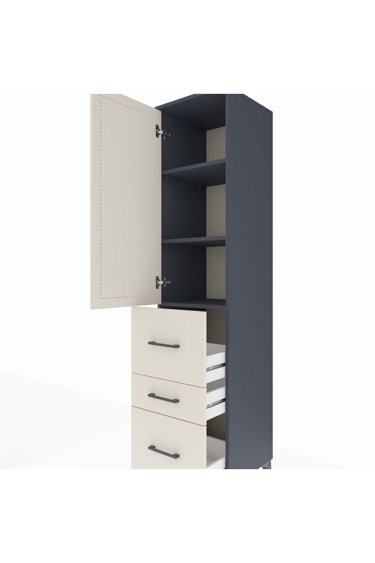 Hyperion Dolap 3 Raflı 3 Çekmeceli Tek Kapaklı 44x44x195 Antrasit-Aytaşı