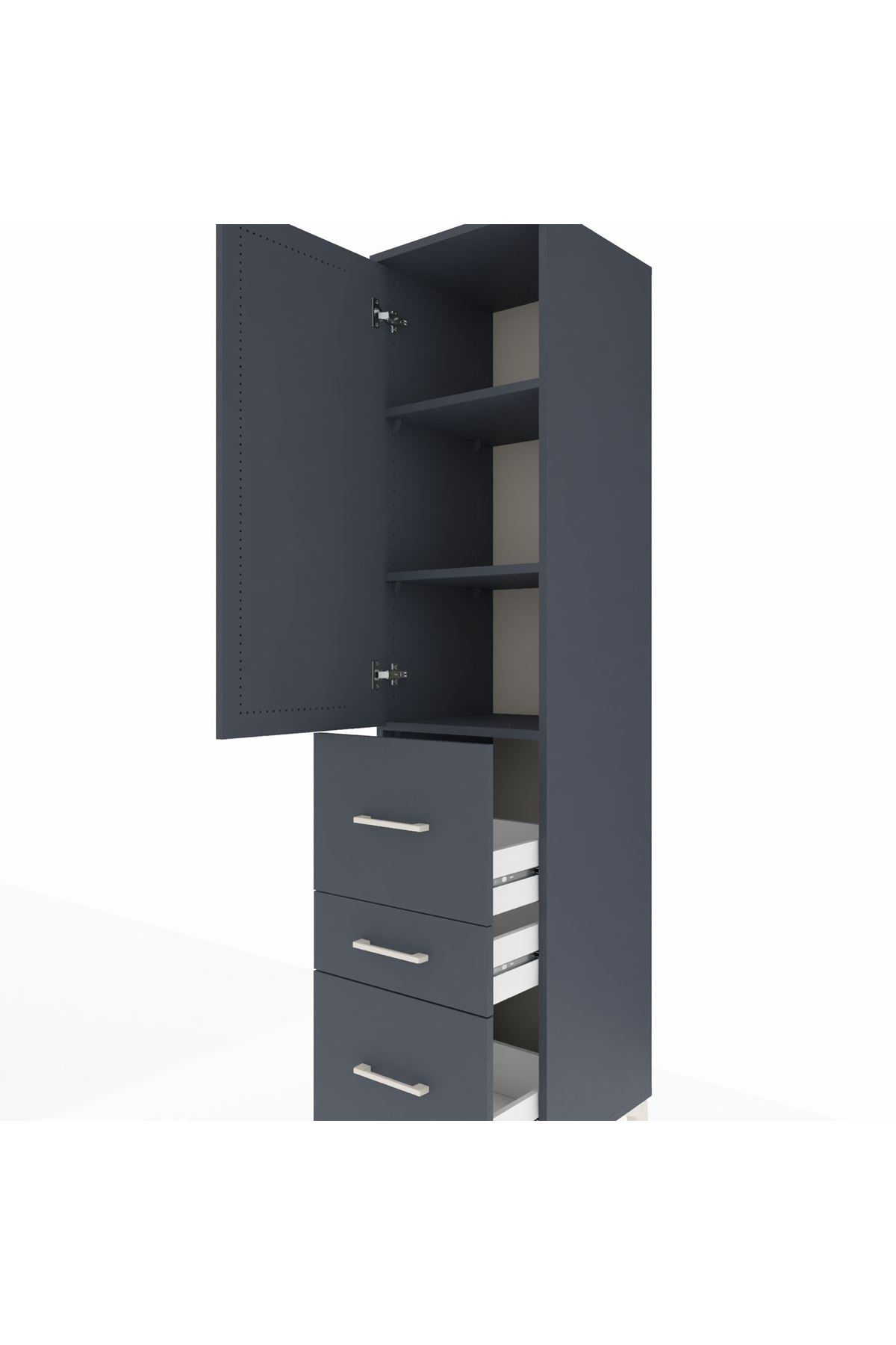 Hyperion Dolap 3 Raflı 3 Çekmeceli Tek Kapaklı 44x44x195 Antrasit-Antrasit