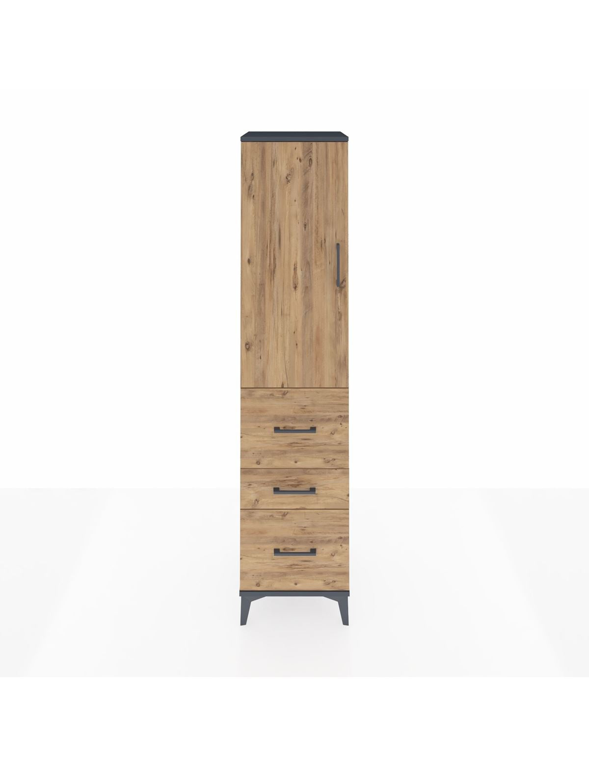 Hyperion Dolap 3 Raflı 3 Çekmeceli Tek Kapaklı 44x44x195 Antrasit-Çam