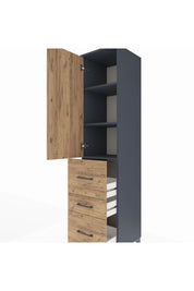 Hyperion Dolap 3 Raflı 3 Çekmeceli Tek Kapaklı 44x44x195 Antrasit-Çam