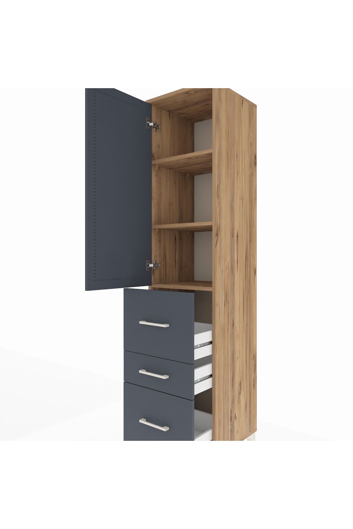 Hyperion Dolap 3 Raflı 3 Çekmeceli Tek Kapaklı 44x44x195 Çam-Antrasit