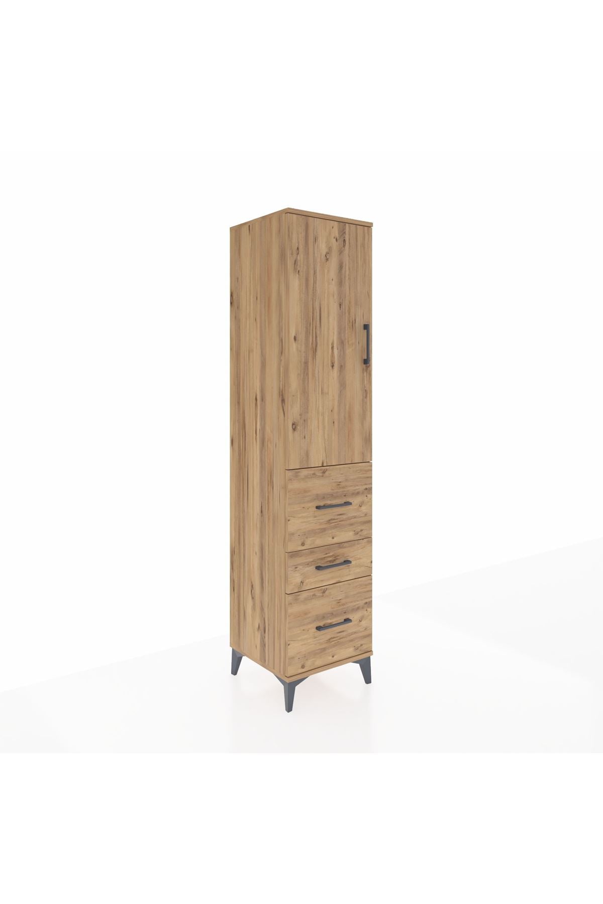 Hyperion Dolap 3 Raflı 3 Çekmeceli Tek Kapaklı 44x44x195 Çam-Çam