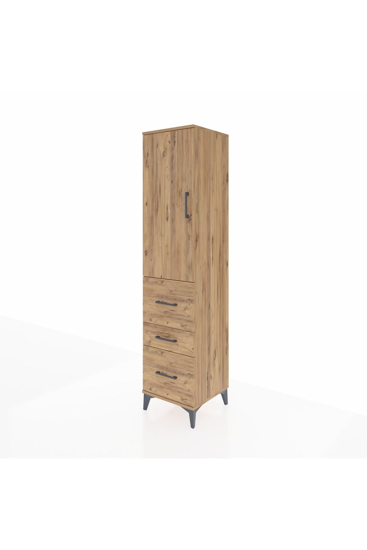 Hyperion Dolap 3 Raflı 3 Çekmeceli Tek Kapaklı 44x44x195 Çam-Çam