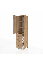 Hyperion Dolap 3 Raflı 3 Çekmeceli Tek Kapaklı 44x44x195 Çam-Çam