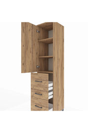 Hyperion Dolap 3 Raflı 3 Çekmeceli Tek Kapaklı 44x44x195 Çam-Çam