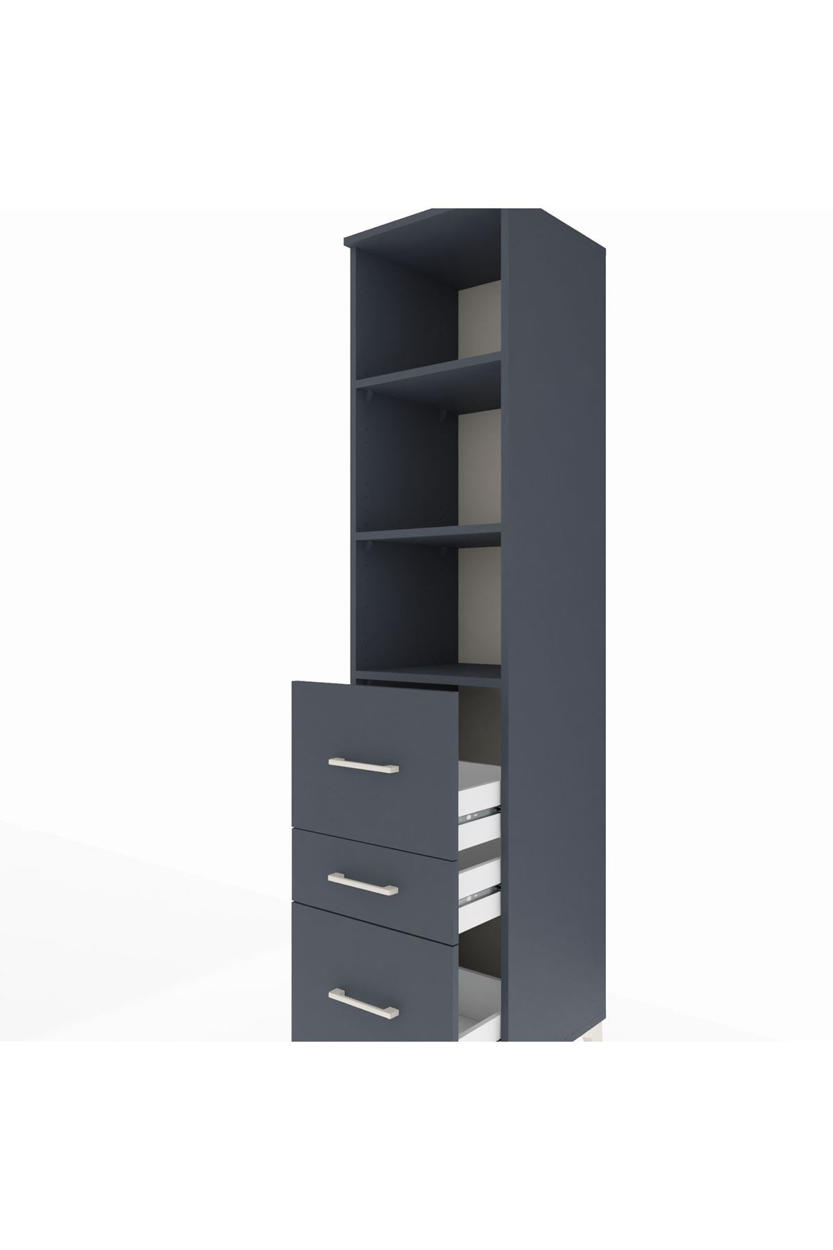 Hyperion Dolap 3 Raflı 3 Çekmeceli 44x44x195 Antrasit-Antrasit