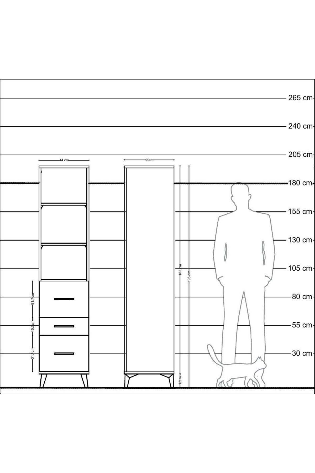 Hyperion Dolap 3 Raflı 3 Çekmeceli 44x44x195 Çam-Antrasit