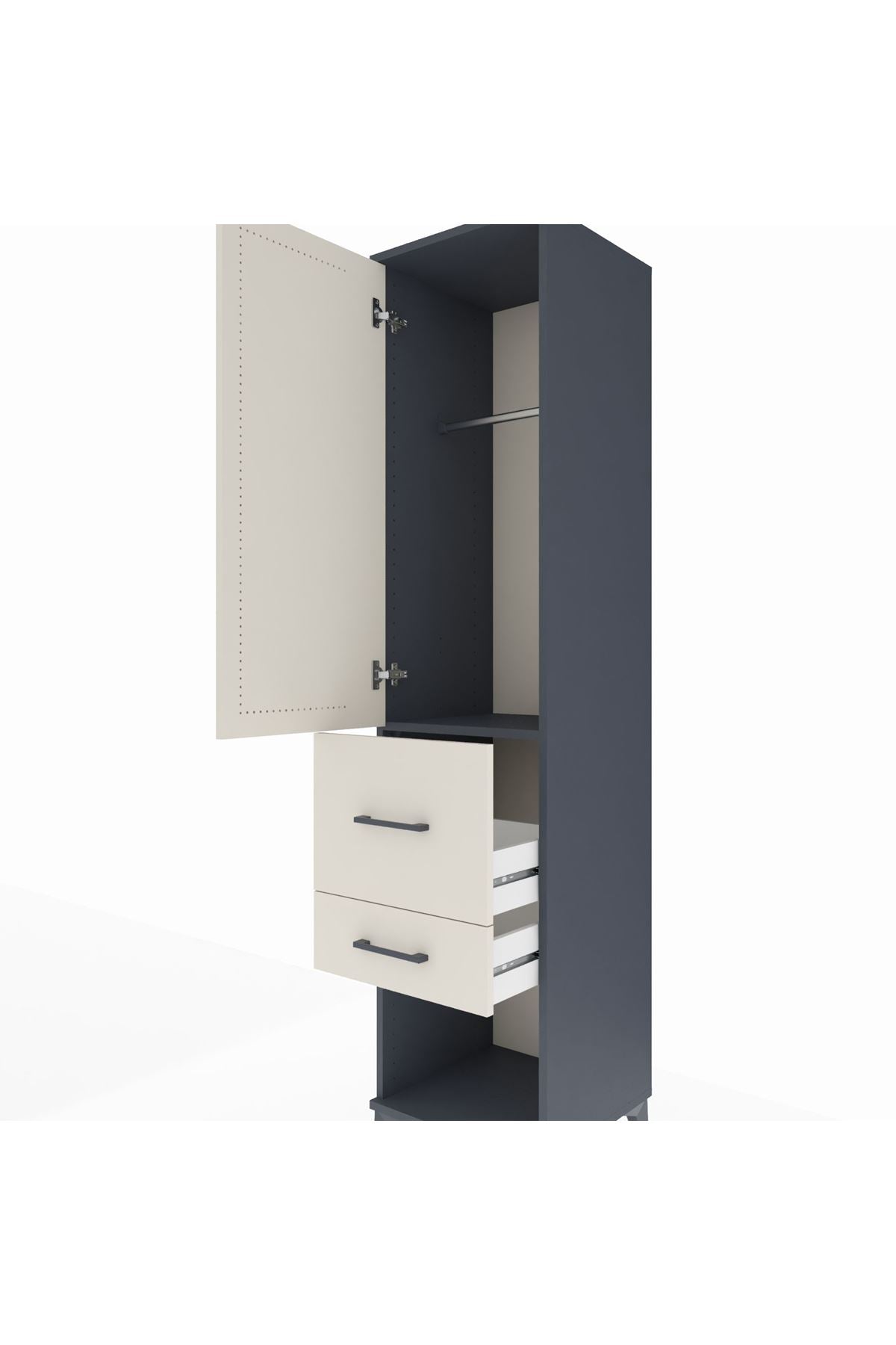 Hyperion Dolap Tek Raflı 2 Çekmeceli Tek Askılı 44x44x195 Antrasit-Aytaşı
