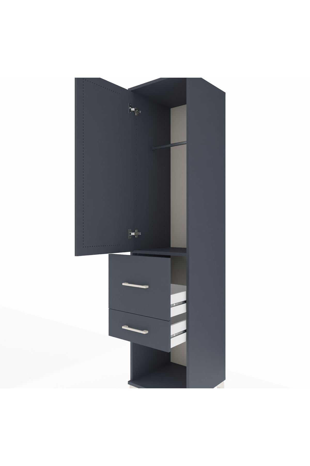 Hyperion Dolap Tek Raflı 2 Çekmeceli Tek Askılı 44x44x195 Antrasit-Antrasit