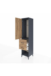 Hyperion Dolap Tek Raflı 2 Çekmeceli Tek Askılı 44x44x195 Antrasit-Çam