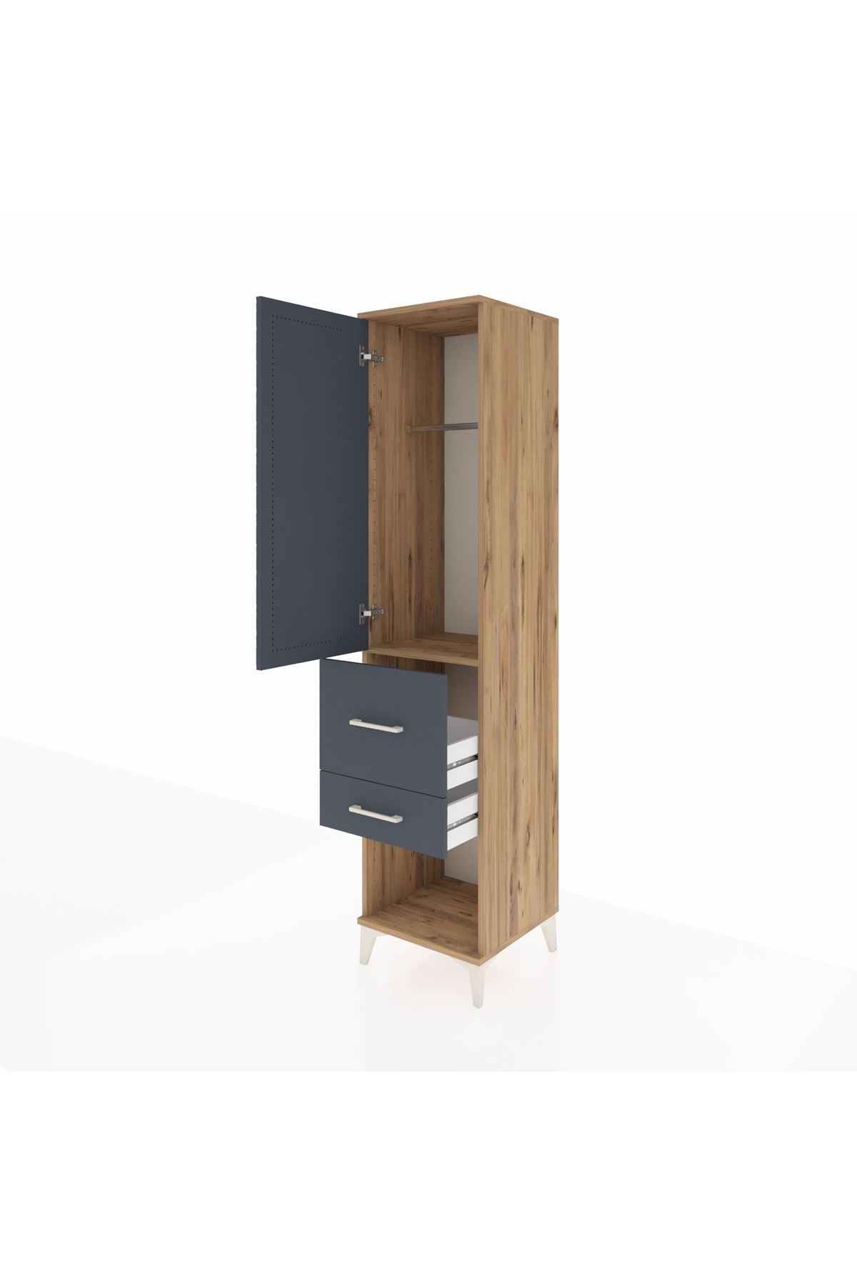 Hyperion Dolap Tek Raflı 2 Çekmeceli Tek Askılı 44x44x195 Çam-Antrasit