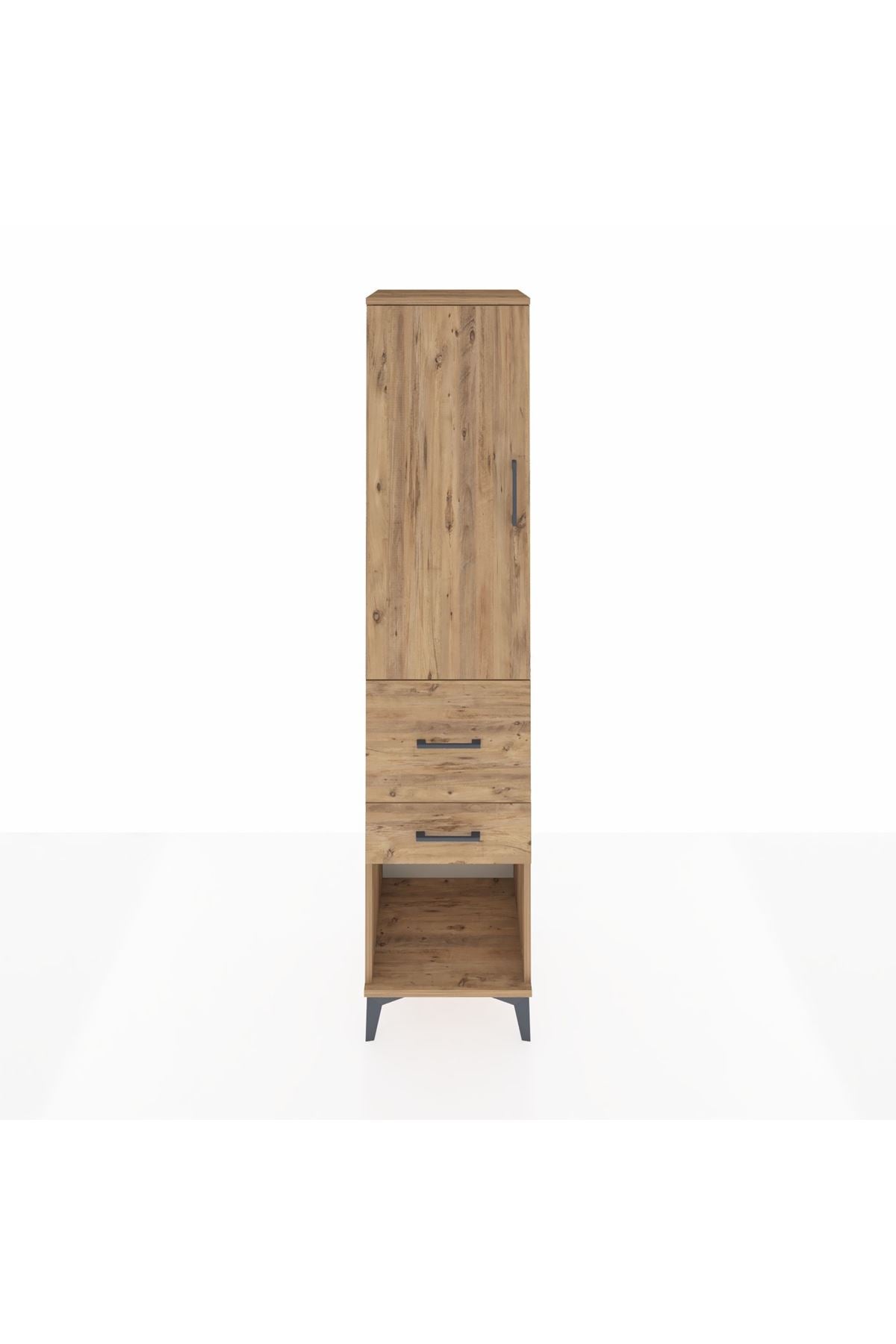 Hyperion Dolap Tek Raflı 2 Çekmeceli Tek Askılı 44x44x195 Çam-Çam