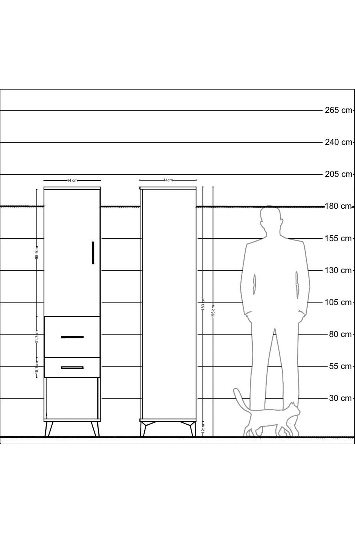 Hyperion Dolap 3 Raflı 2 Çekmeceli Tek Kapaklı 44x44x195 Aytaşı-Aytaşı