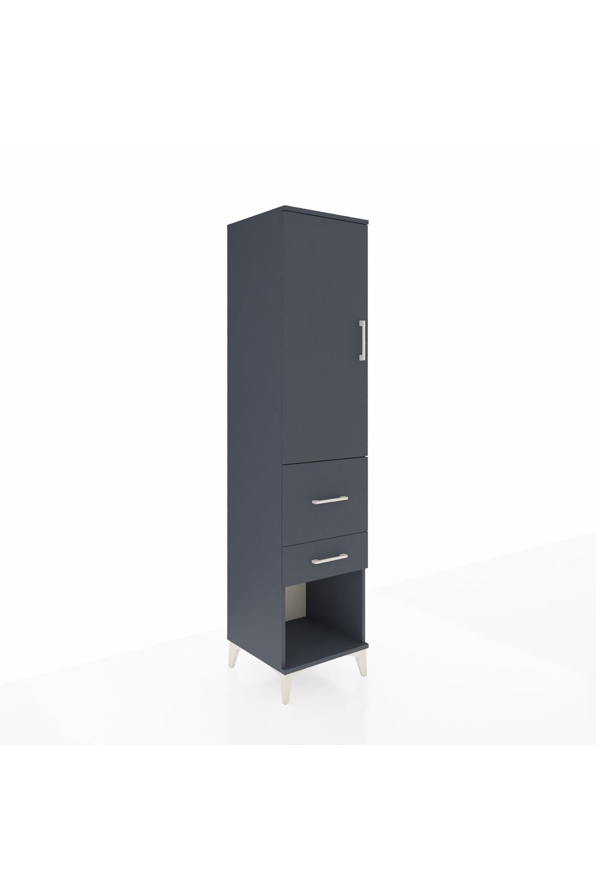 Hyperion Dolap 3 Raflı 2 Çekmeceli Tek Kapaklı 44x44x195 Antrasit-Antrasit