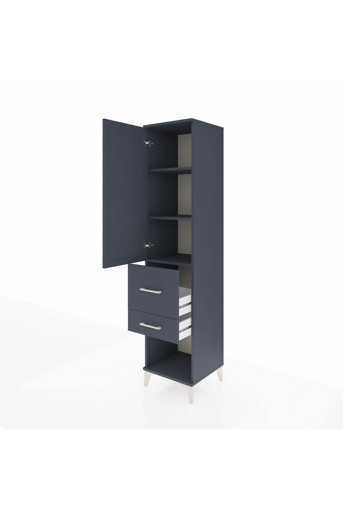 Hyperion Dolap 3 Raflı 2 Çekmeceli Tek Kapaklı 44x44x195 Antrasit-Antrasit