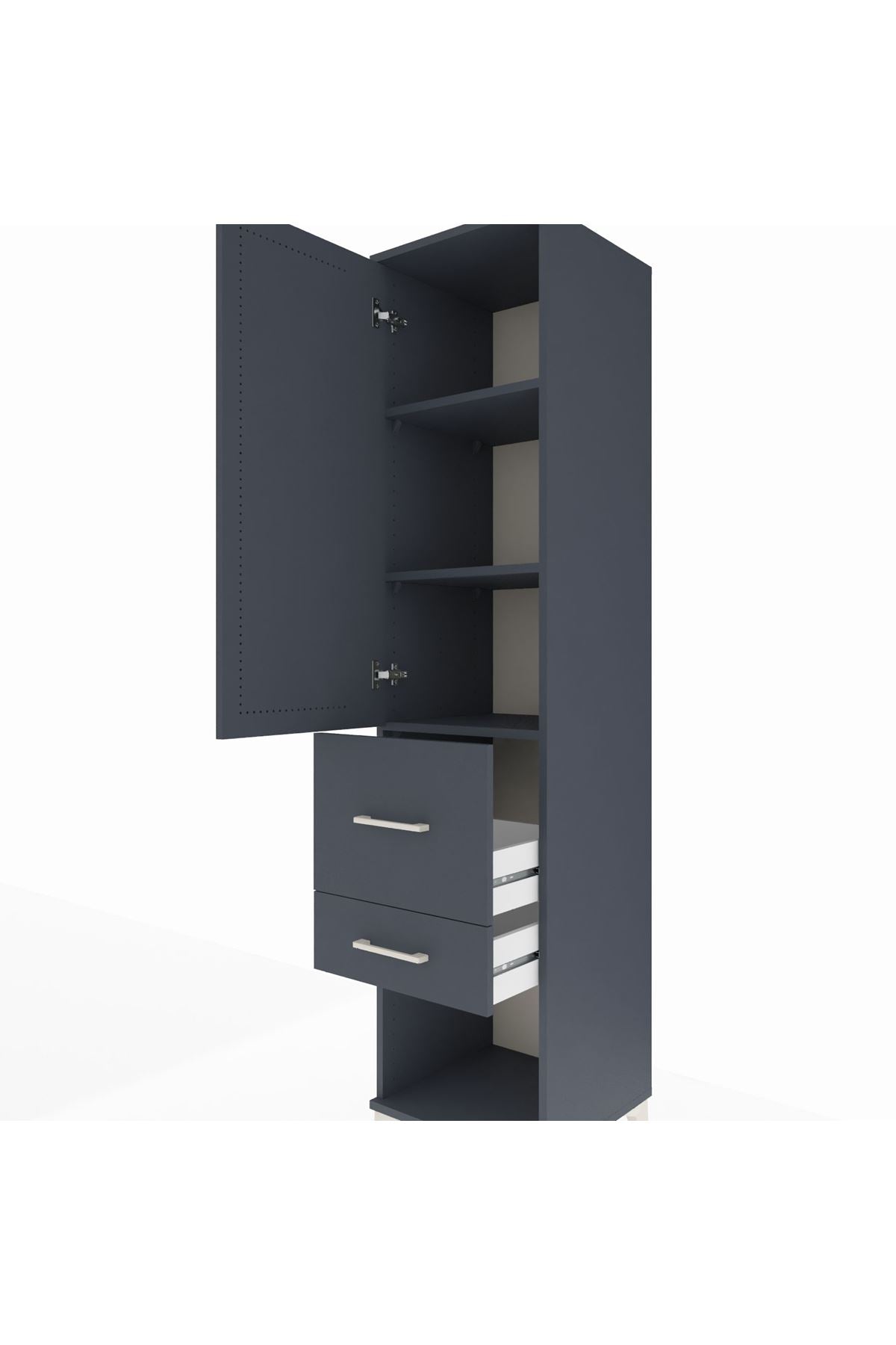 Hyperion Dolap 3 Raflı 2 Çekmeceli Tek Kapaklı 44x44x195 Antrasit-Antrasit