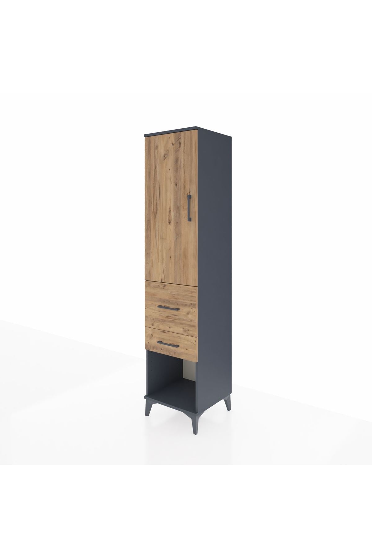 Hyperion Dolap 3 Raflı 2 Çekmeceli Tek Kapaklı 44x44x195 Antrasit-Çam