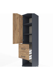 Hyperion Dolap 3 Raflı 2 Çekmeceli Tek Kapaklı 44x44x195 Antrasit-Çam