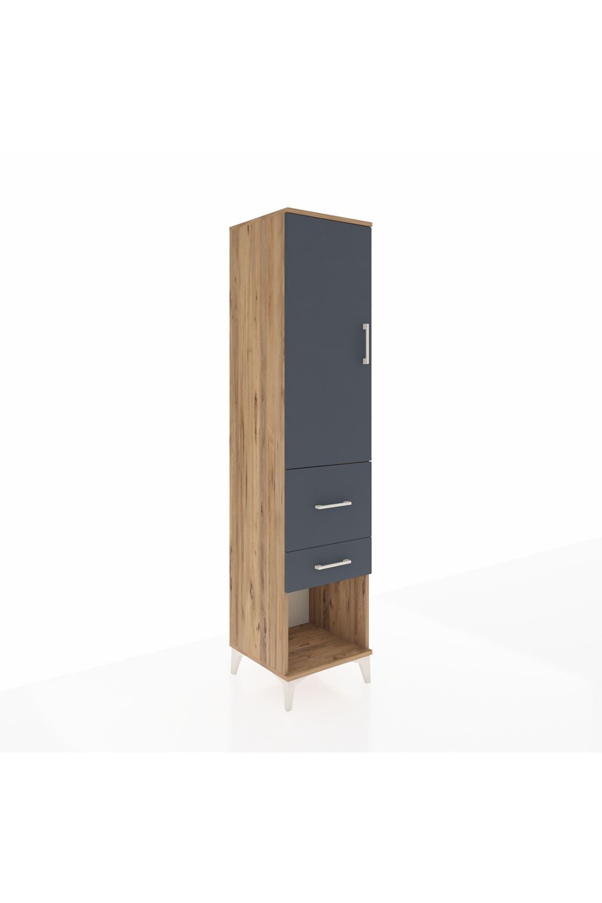 Hyperion Dolap 3 Raflı 2 Çekmeceli Tek Kapaklı 44x44x195 Çam-Antrasit