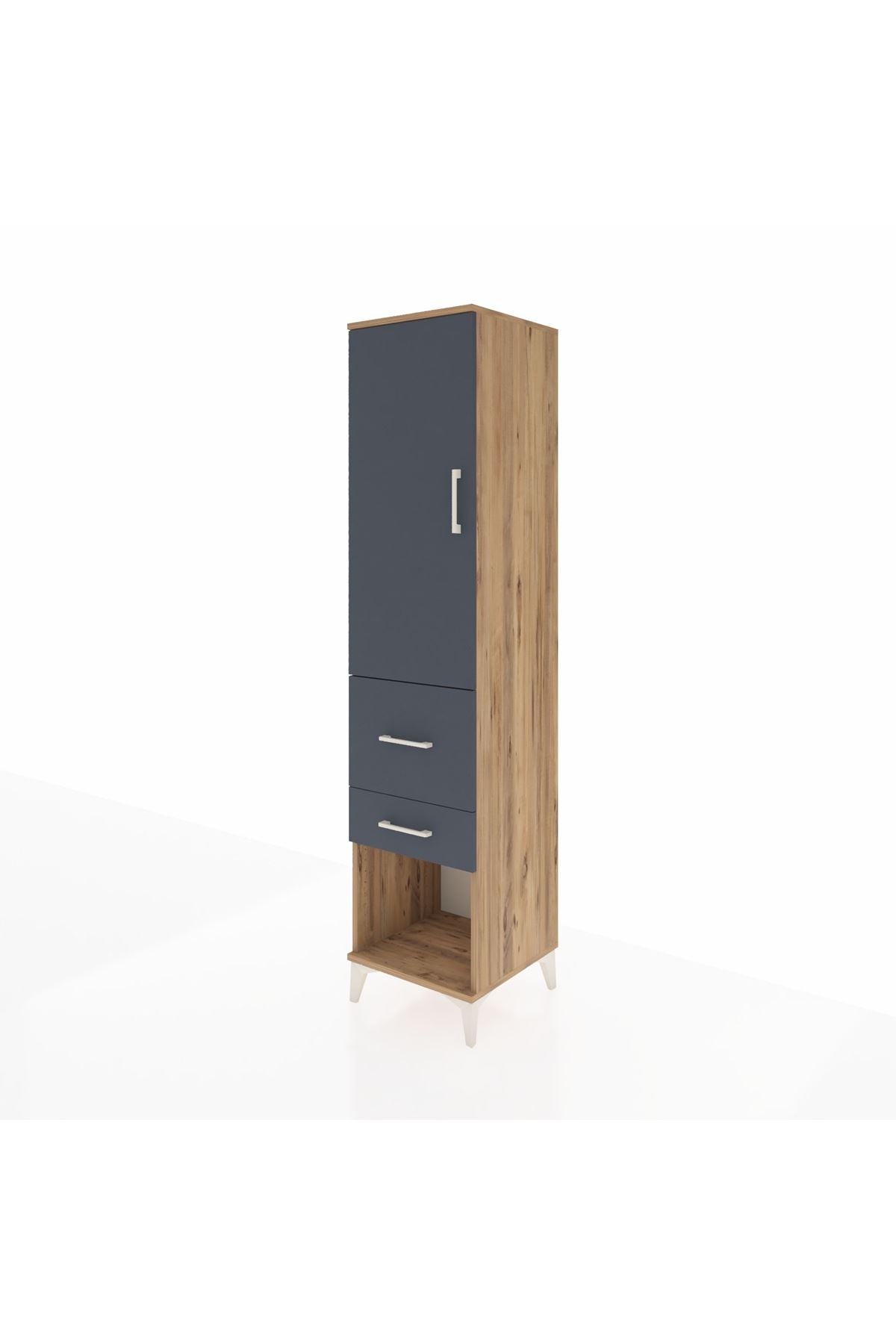 Hyperion Dolap 3 Raflı 2 Çekmeceli Tek Kapaklı 44x44x195 Çam-Antrasit