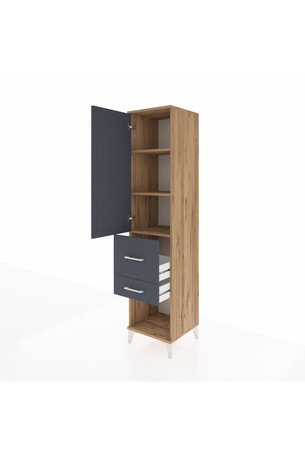 Hyperion Dolap 3 Raflı 2 Çekmeceli Tek Kapaklı 44x44x195 Çam-Antrasit