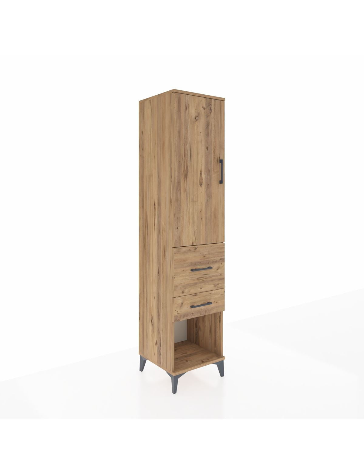 Hyperion Dolap 3 Raflı 2 Çekmeceli Tek Kapaklı 44x44x195 Çam-Çam