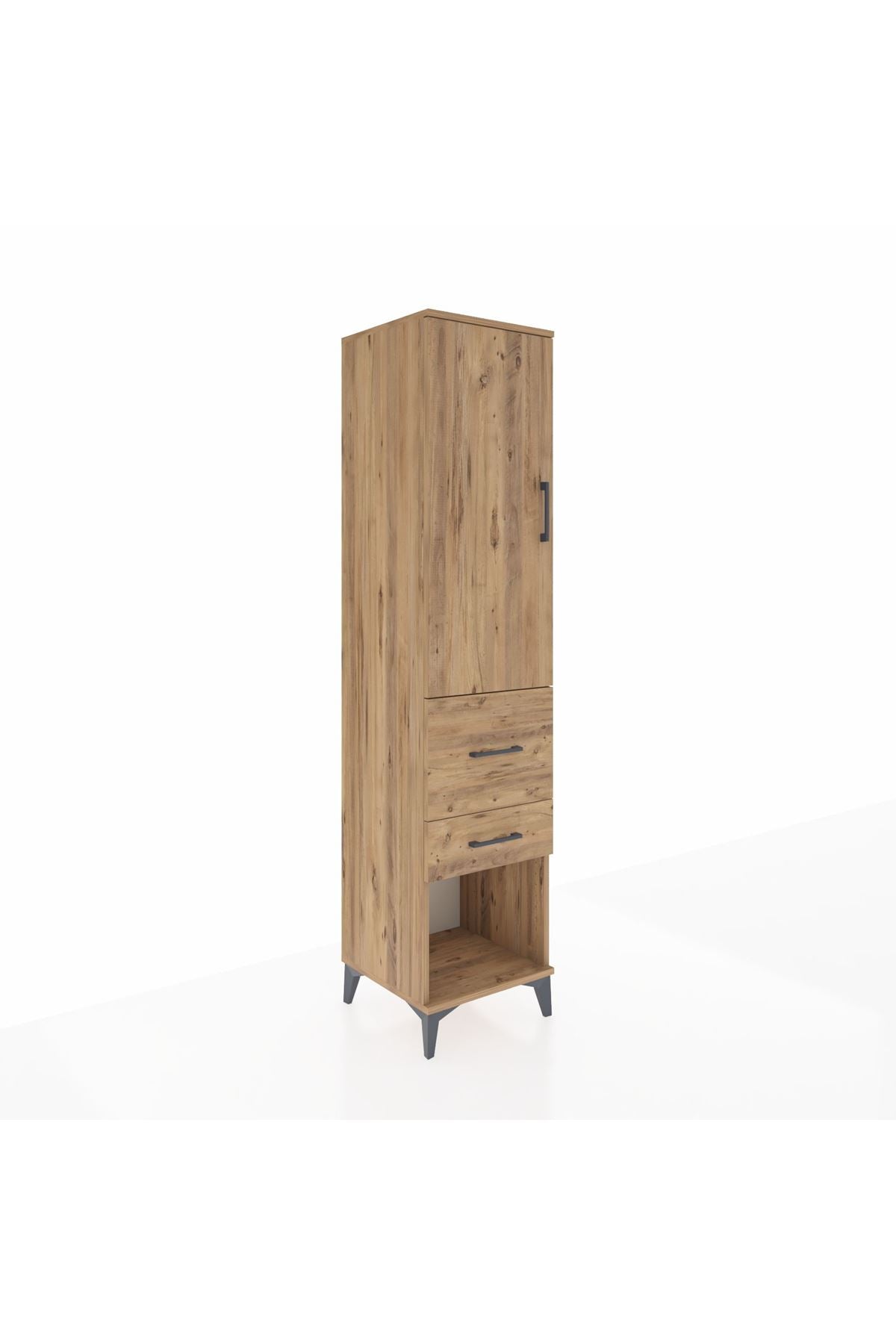 Hyperion Dolap 3 Raflı 2 Çekmeceli Tek Kapaklı 44x44x195 Çam-Çam