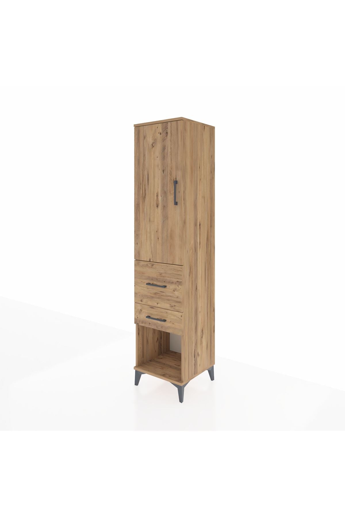 Hyperion Dolap 3 Raflı 2 Çekmeceli Tek Kapaklı 44x44x195 Çam-Çam