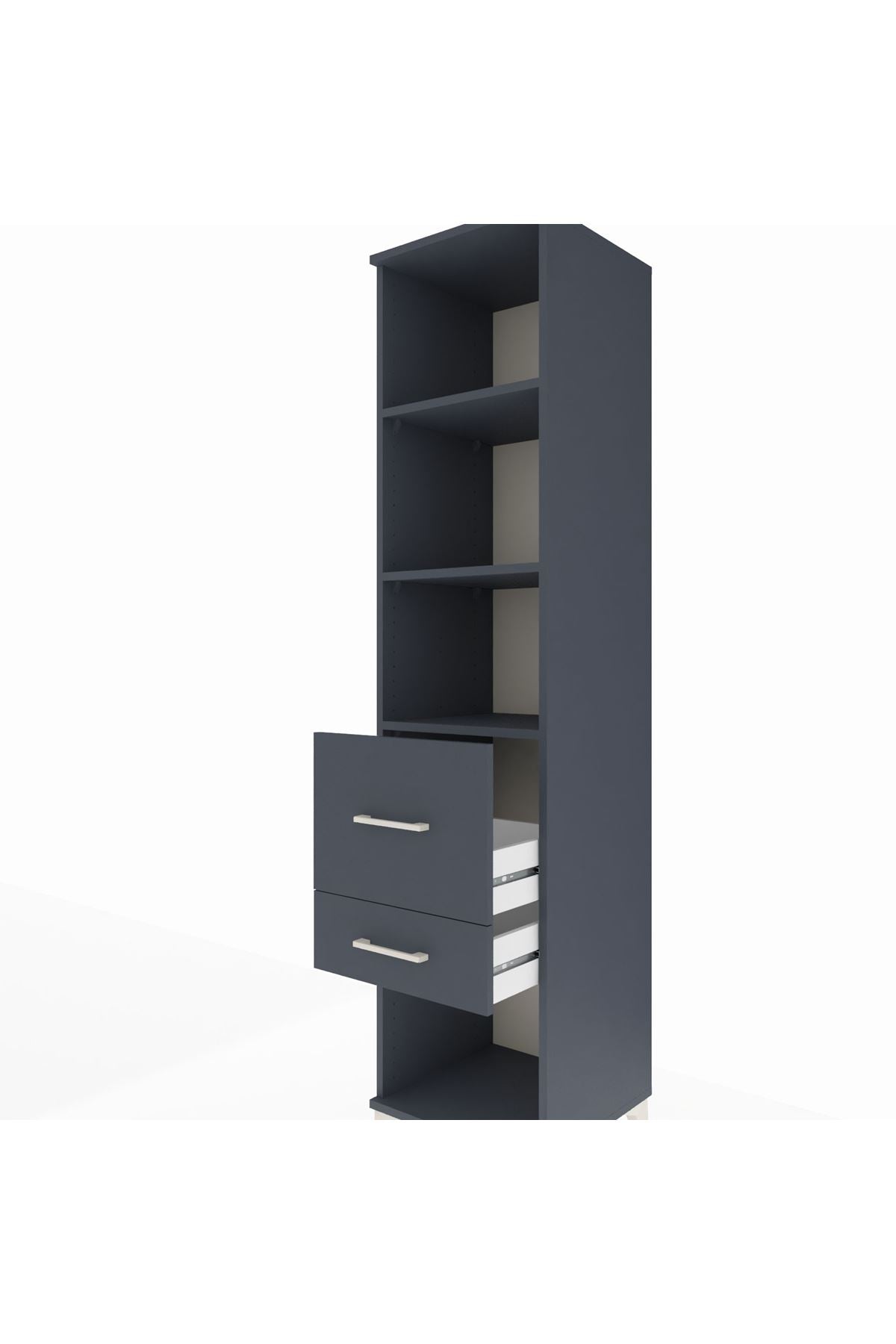 Hyperion Dolap 3 Raflı 2 Çekmeceli 44x44x195 Antrasit-Antrasit