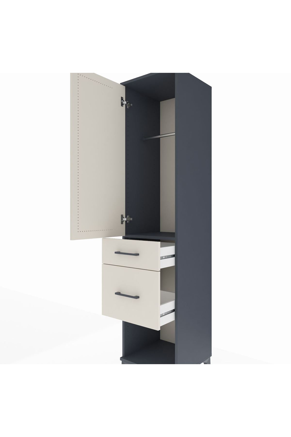 Hyperion Dolap Tek Raflı 2 Çekmeceli Tek Askılı 44x44x195 Antrasit-Aytaşı