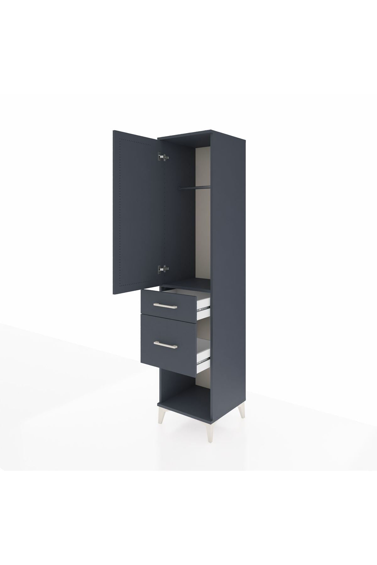 Hyperion Dolap Tek Raflı 2 Çekmeceli Tek Askılı 44x44x195 Antrasit-Antrasit