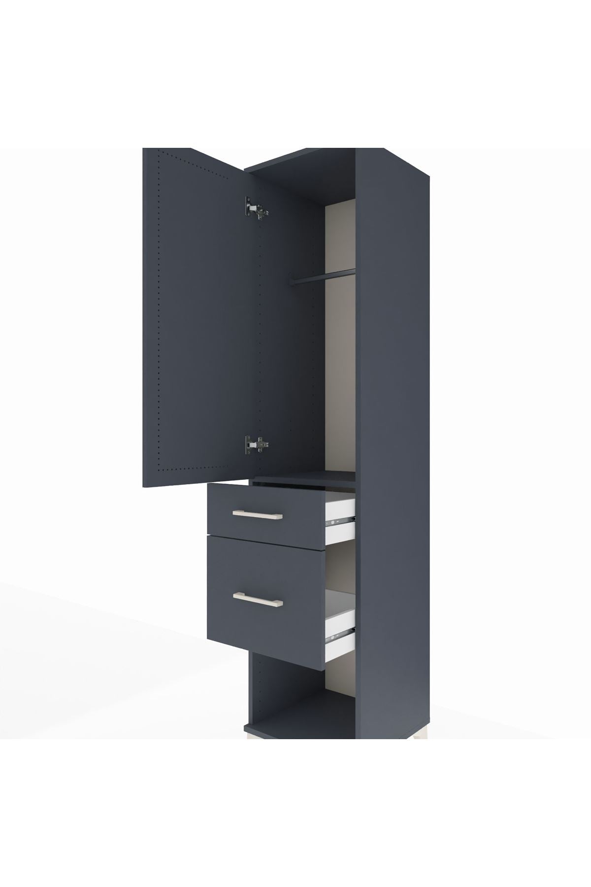 Hyperion Dolap Tek Raflı 2 Çekmeceli Tek Askılı 44x44x195 Antrasit-Antrasit